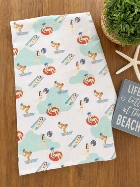 Tag LTD Beach Kitchen Tea Towel Swimmers Pool Coastal Decor 17.5x24 Linen UNUSED